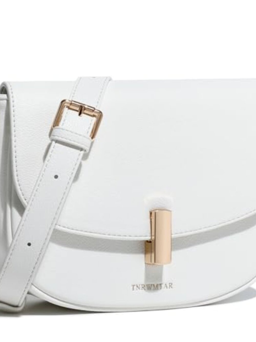 Faux Leather Crossbody Bag with Gold-Tone Hardware Adjustable Strap Flap Closure